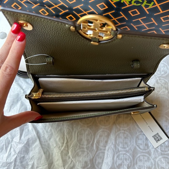 Tory Burch Miller Wallet Crossbody Bag Palm Leaf Green Gold - Picture 6 of 16